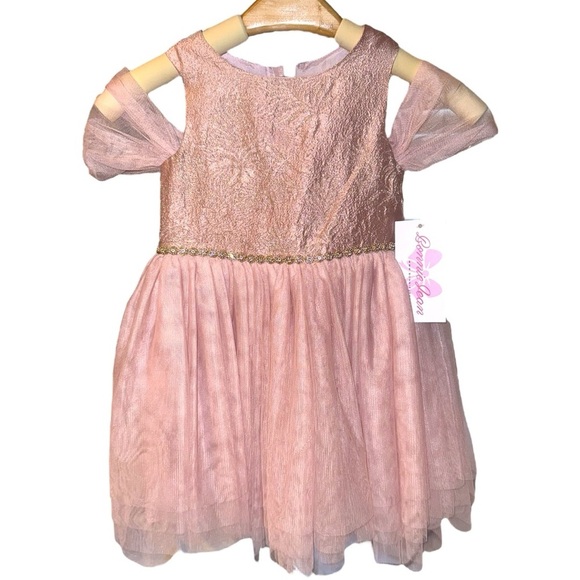 Bonnie Jean Girls 2T Pink Glitter Tulle Dress Formal Party Wedding NWT - Picture 2 of 9